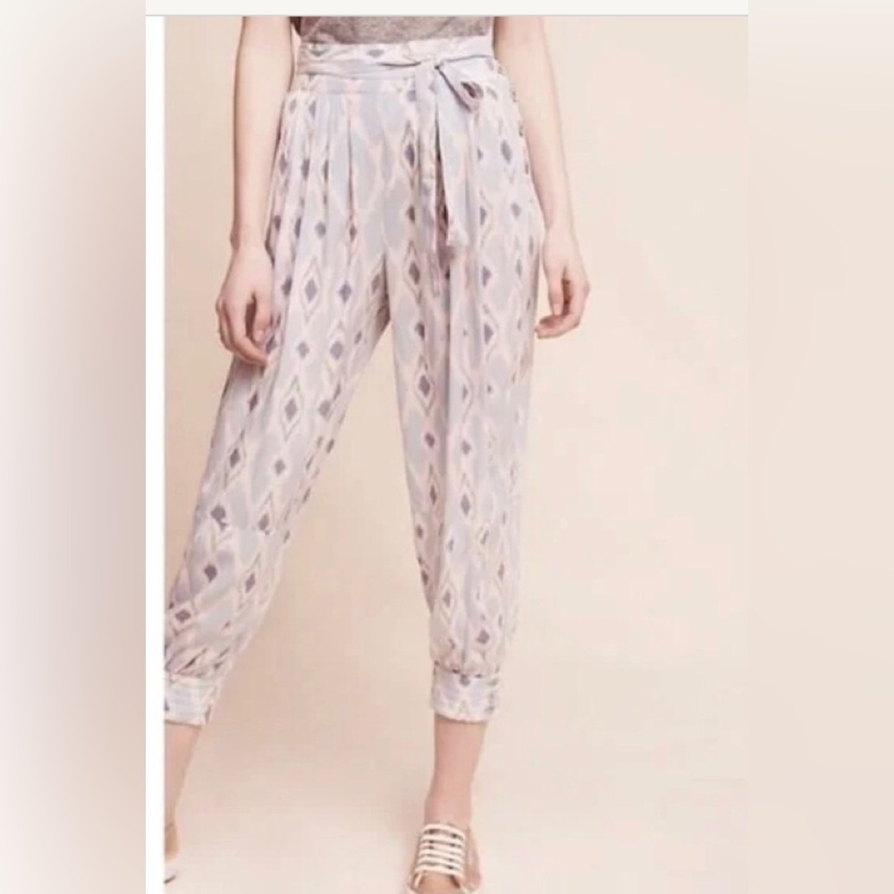 Hei Hei Anthropologie harem Ikat blue purple pattern belted joggers women’s 4